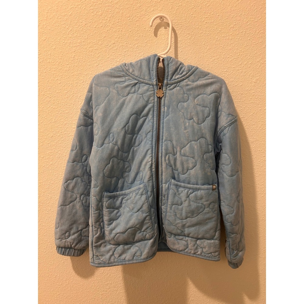 Lucky Brand Girls Blue Cloud Quilted Zip Up Hoodie Jacket XS 5/6 Acid Wash